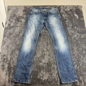 Diesel Safado Slim-Straight Blue Denim Distressed Jeans Button Fly 33X34(35X34.5